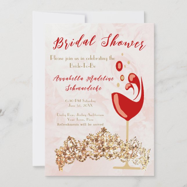 Bridal Shower Fun Wine Crown White Gold Invitation (Front)