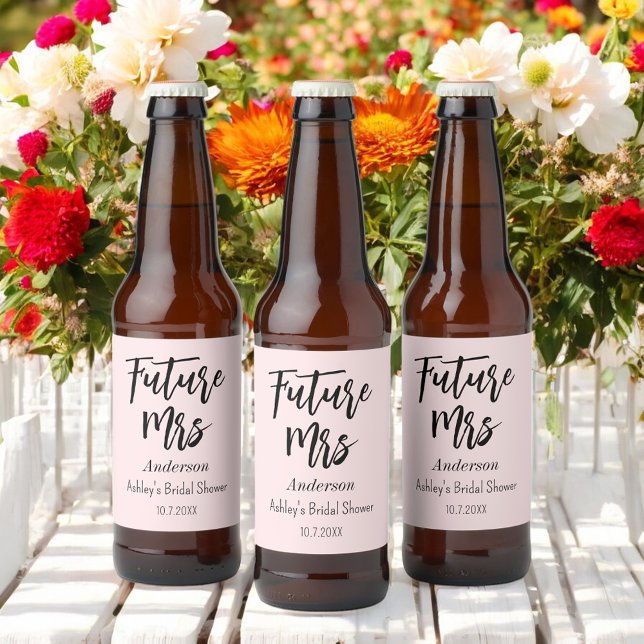 Bridal Shower Future Mrs Blush Pink  Beer Bottle Label (Creator Uploaded)