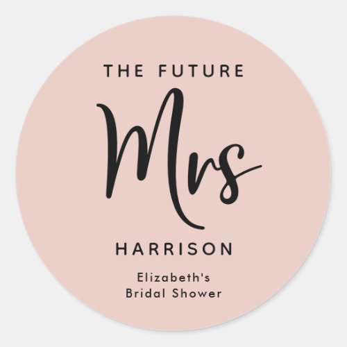  Bridal Shower Future Mrs Blush Pink Classic Round Sticker