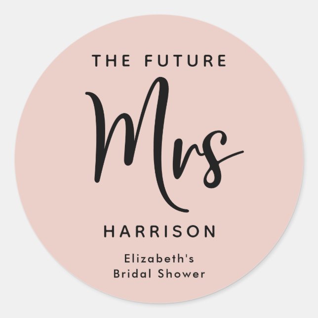  Bridal Shower Future Mrs Blush Pink Classic Round Sticker (Front)