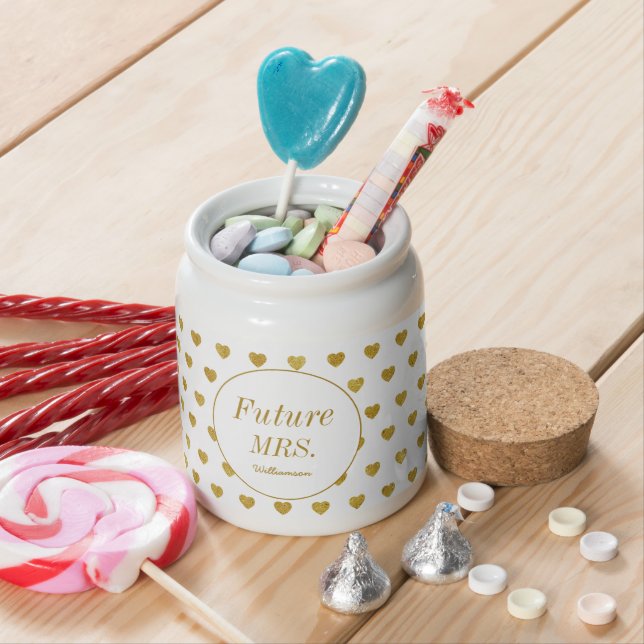 Bridal Shower Future Mrs Gold Hearts Chic  Candy Jar (In Situ)