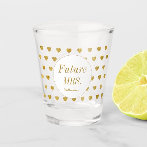 Bridal Shower Future Mrs Gold Hearts Chic Shot Glass