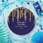 Bridal Shower Future Mrs. Navy Gold Willow Leaf Paper Plates (Party)