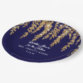 Bridal Shower Future Mrs. Navy Gold Willow Leaf Paper Plates (Angled)
