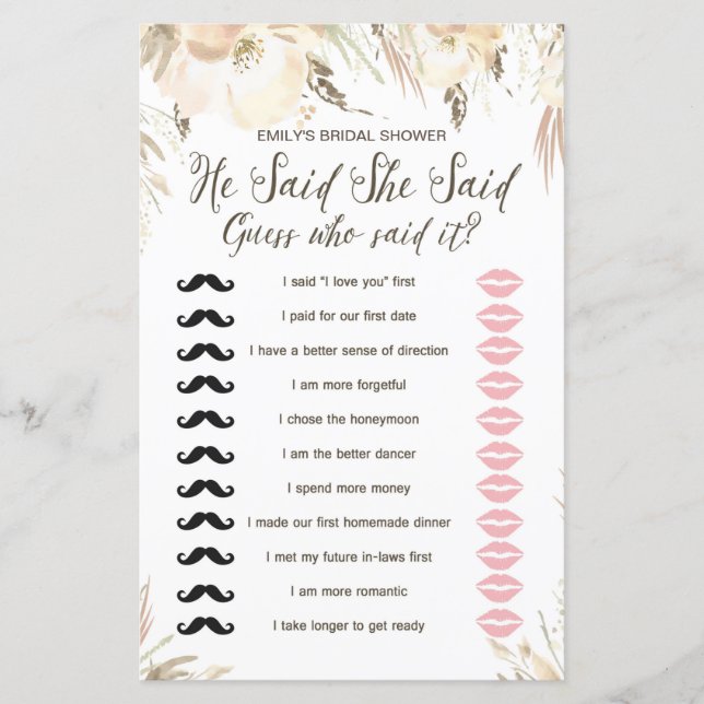 Bridal Shower Game (Front)