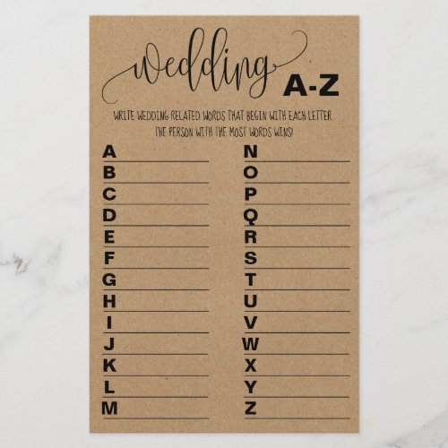 Bridal Shower Game A to Z Card Flyer