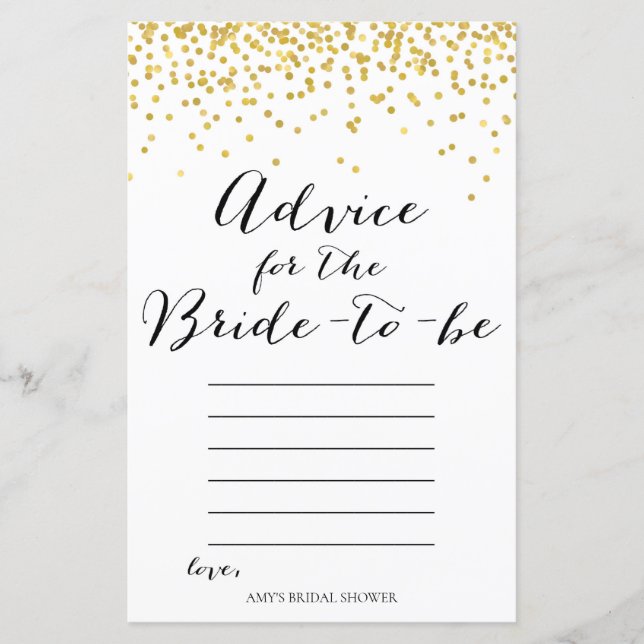 Bridal Shower Game - Advice for Bride (Front)