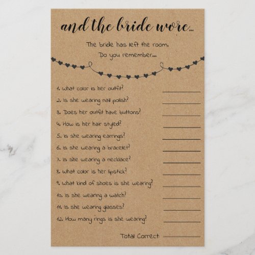 Bridal Shower Game And The Bride Wore Card Flyer