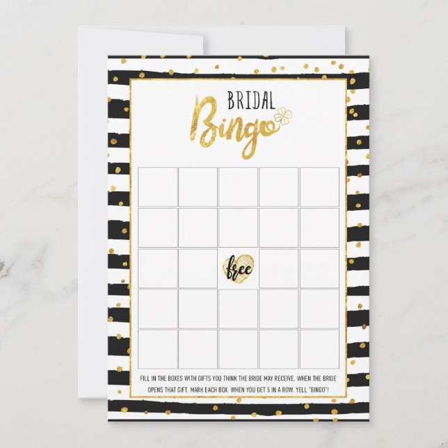 Bridal Shower Game Bingo | Gold Confetti Invitation (Front)