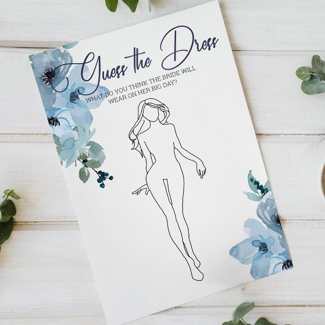 Bridal Shower Game Blue Roses Guess the Dress Card Flyer (Creator Uploaded)