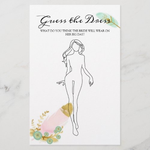 Bridal Shower Game Boho Feathers Guess the Dress Flyer