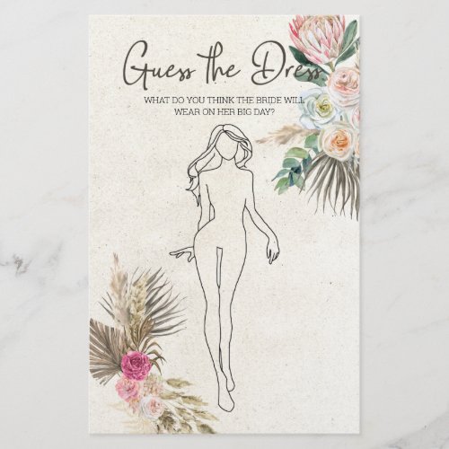 Bridal Shower Game Boho Guess the Dress Card Flyer