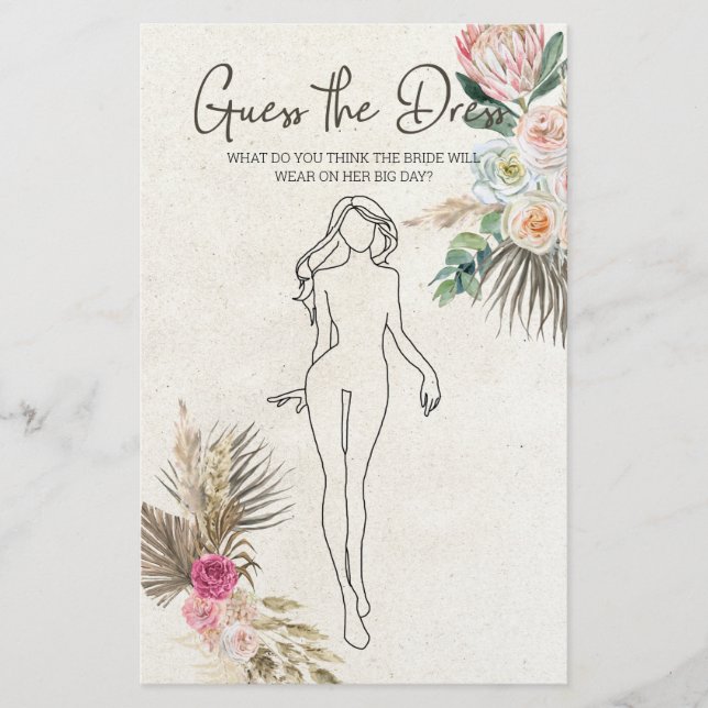 Bridal Shower Game Boho Guess the Dress Card Flyer (Front)