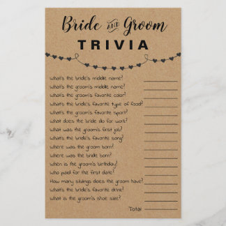 Bridal Shower Game Bride & Groom Trivia Card Flyer