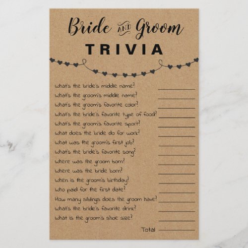 Bridal Shower Game Bride  Groom Trivia Card Flyer
