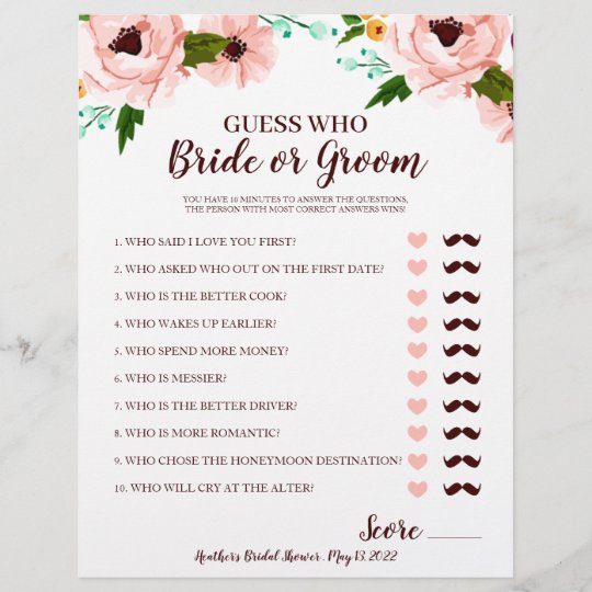 Bridal Shower Game Bride or Groom Floral