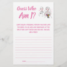 Bridal Shower Game Card Guess Who am I? Flyer