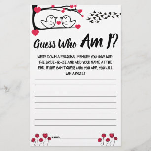 Bridal Shower Game Card Guess Who am I? Flyer