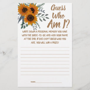 Bridal Shower Game Card Guess Who am I? Flyer