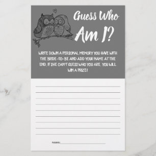 Bridal Shower Game Card Guess Who am I? Flyer