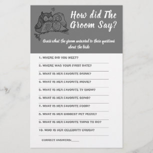 Bridal Shower Game Card What did the Groom Say F Flyer