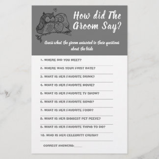 Bridal Shower Game Card What did the Groom Say F Flyer