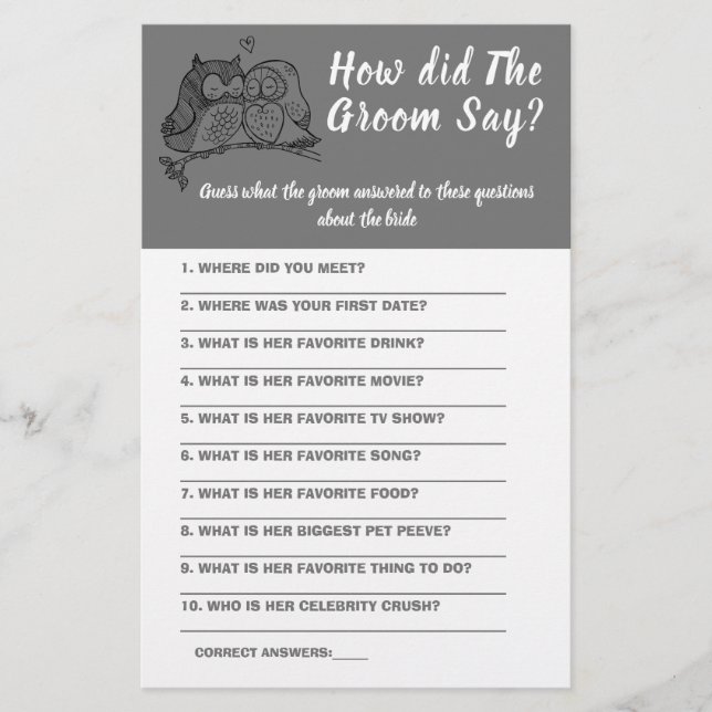  Bridal Shower Game Card What did the Groom Say  F Flyer (Front)