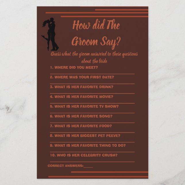  Bridal Shower Game Card What did the Groom Say Fl Flyer (Front)