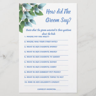  Bridal Shower Game Card What did the Groom Say Flyer