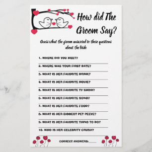 Bridal Shower Game Card What did the Groom Say Flyer
