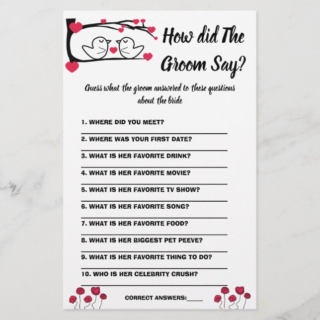  Bridal Shower Game Card What did the Groom Say Flyer (Front)