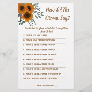 Bridal Shower Game Card What did the Groom Say Flyer