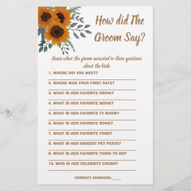  Bridal Shower Game Card What did the Groom Say Flyer (Front)