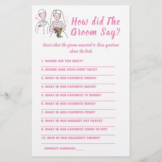  Bridal Shower Game Card What did the Groom Say  Flyer (Front)