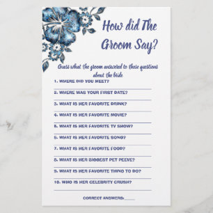 Bridal Shower Game Card What did the Groom Say Flyer