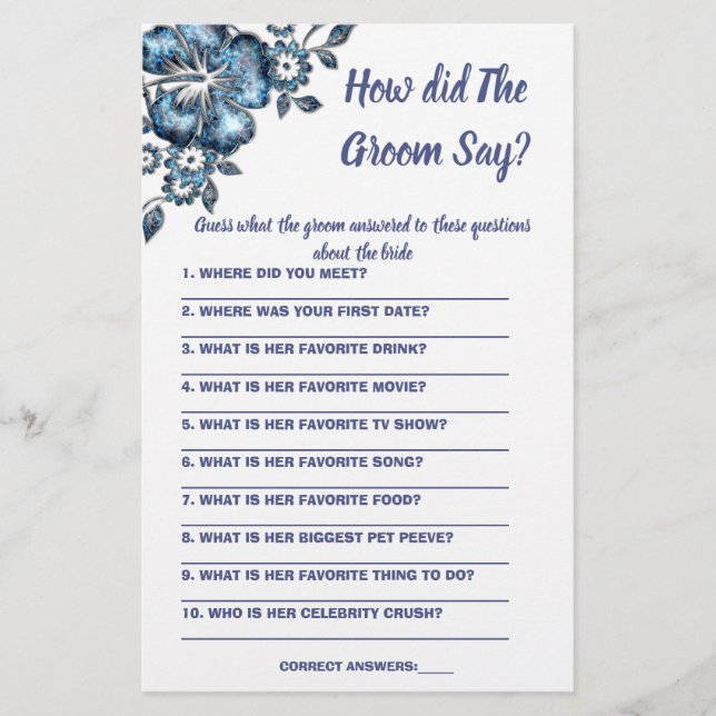  Bridal Shower Game Card What did the Groom Say Flyer (Front)