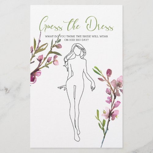 Bridal Shower Game Cherry Blossom Guess the Dress Flyer