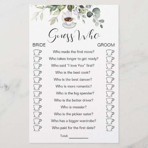 Bridal Shower Game Coffee Themed Game Card Flyer