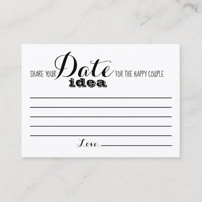 Bridal Shower Game Date Idea Card (Front)