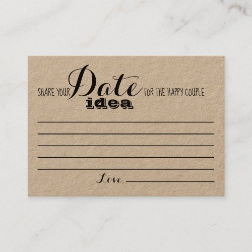 Bridal Shower Game Date Idea Card