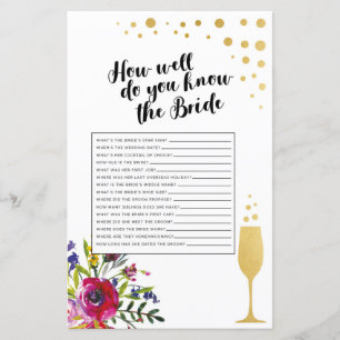 Bridal Shower Game Do You Know The Bride Champagne