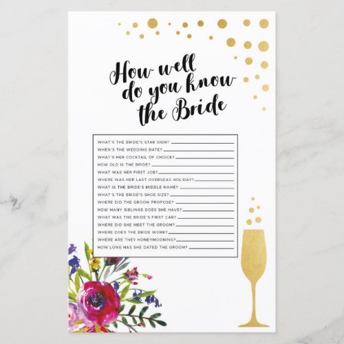 Bridal Shower Game Do You Know The Bride Champagne