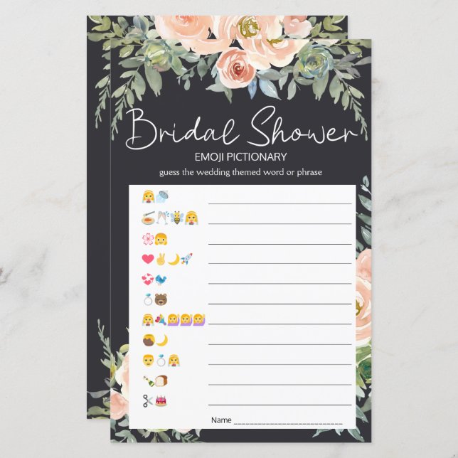 Bridal Shower Game Emoji Pictionary Pastel Peach (Front/Back)