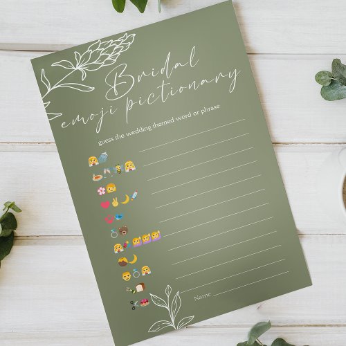 Bridal Shower Game Emoji Pictionary Sage Green