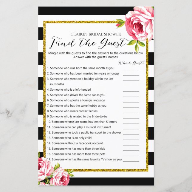 Bridal Shower Game - Find the Guest (Front)