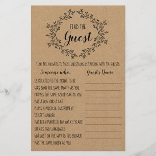 Bridal Shower Game Find The Guest Card Flyer