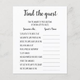 Bridal Shower Game Find The Guest Card Flyer