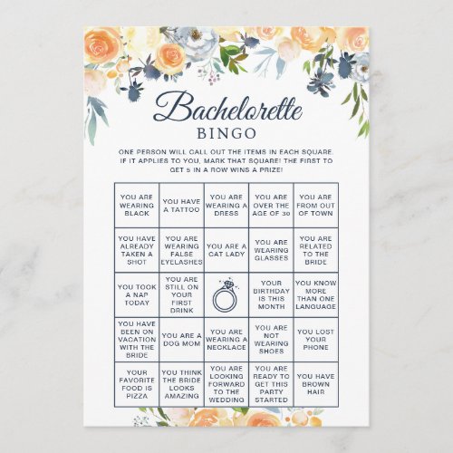 Bridal Shower Game Floral Bachelorette Bingo Card