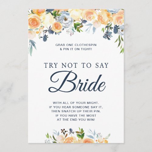 Bridal Shower Game Floral Dont Say Bride Card