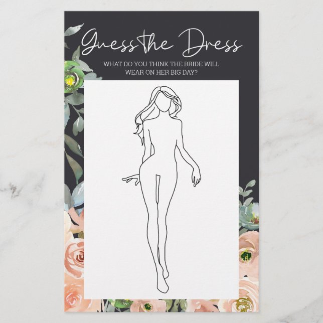 Bridal Shower Game Floral Guess the Dress Card Flyer (Front)
